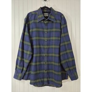 Enro Mens XL Big & Tall Cotton Plaid Flannel Button Down Shirt Navy Green Orange